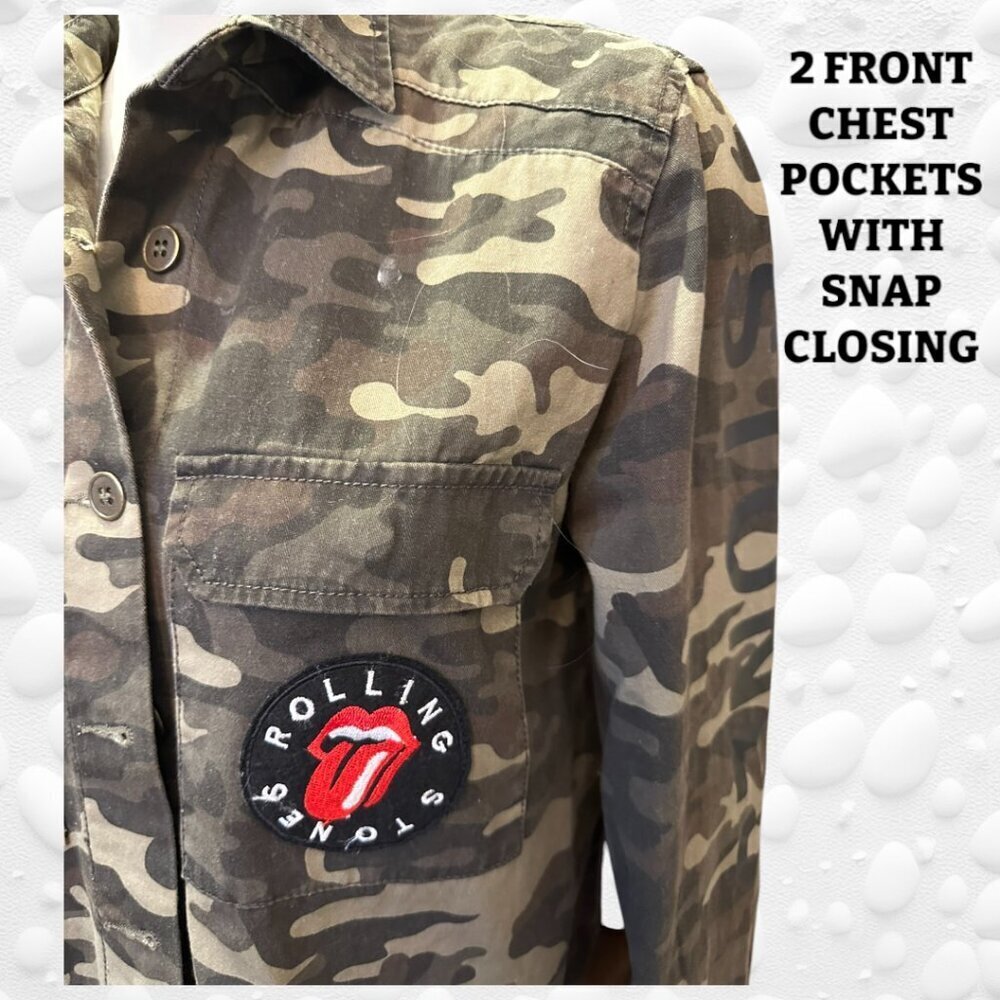 🧥 **Rolling Stones 1978 Tour Army Camo Embroidered Rock Concert Jacket** 🧥 - Picture 5 of 11
